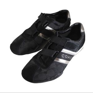 COACH Black Sneaker Monogram Driving Hook Loop Two Tone Canvas Suede Leather 7